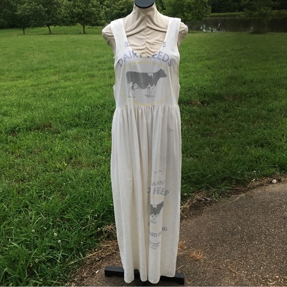 Vintage 80’s Country Farm Prairie Style Flour Sack Maxi Dress  BOHO FESTIVAL - Picture 15 of 15